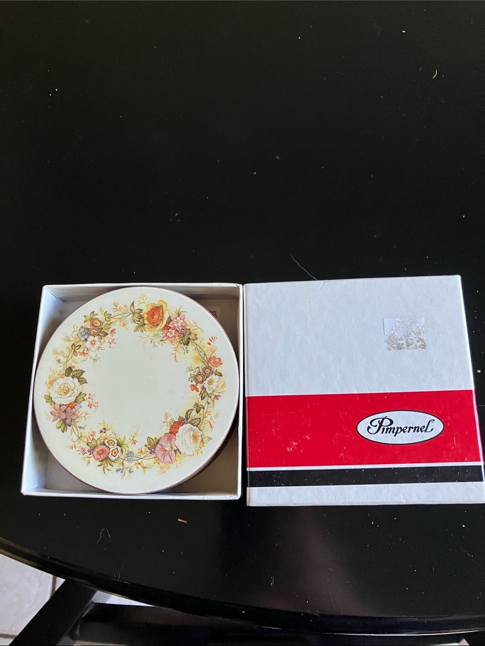 Pimpernel Cream Floral Wreath Coaster Set with Yellow and Pink Accents